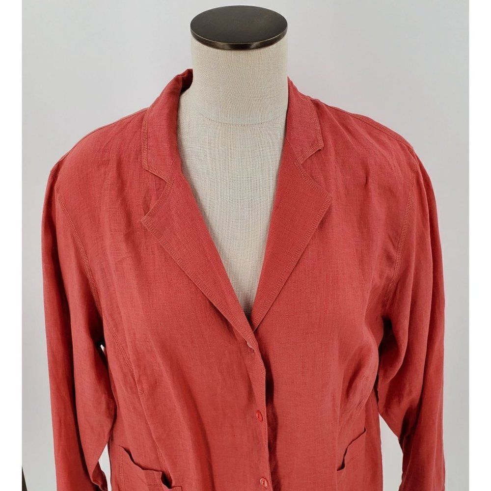 Jones New York Collection Woman Jacket Linen Button Terracotta Size 14W New - Picture 3 of 8